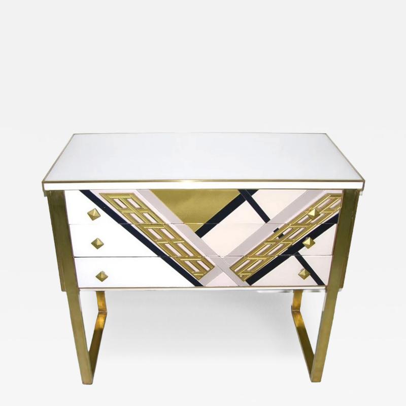 20th Century Art Deco Style Italian White Black Gold Chest Cabinet Sideboard