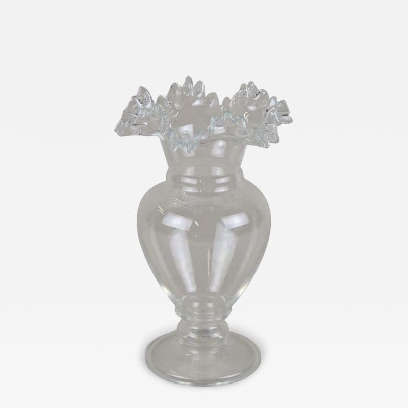 20th Century Art Nouveau Clear Glass Vase Ruffled Edge Austria circa 1910