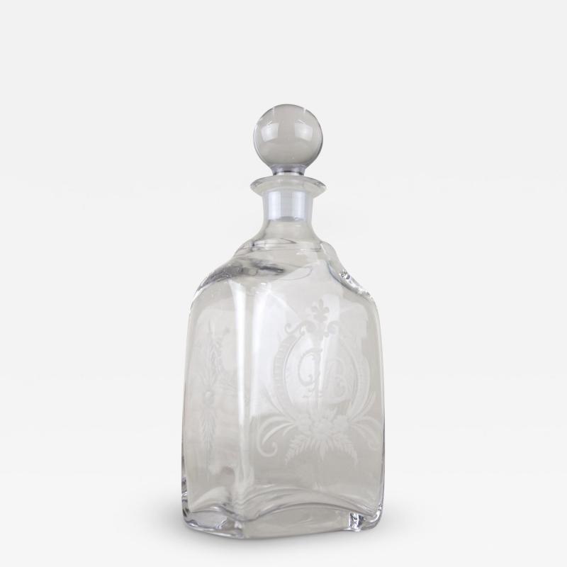 20th Century Art Nouveau Decanter Liquor Glass Bottle Engraved AT ca 1915