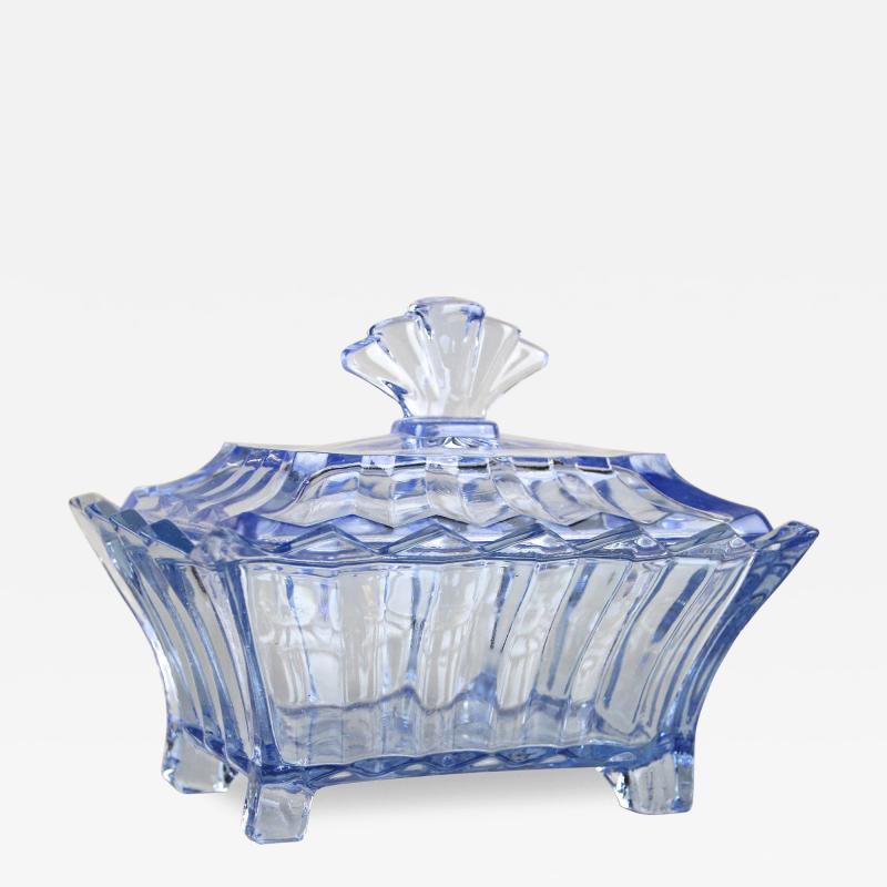20th Century Blue Art Deco Glass Box with Lid Austria circa 1920
