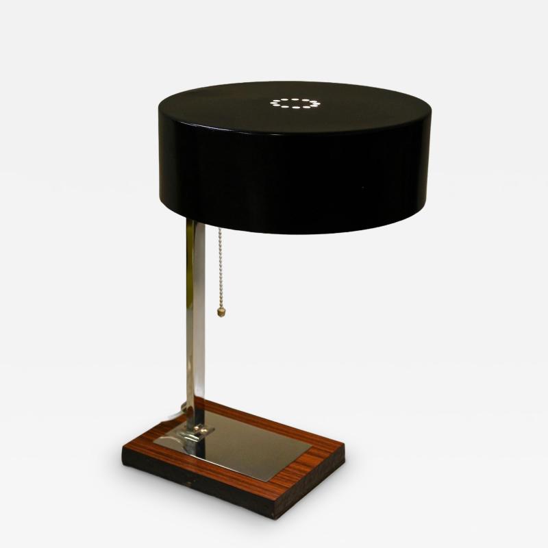 20th Century Chromed Table Lamp With Black Metal Lamp Shade AT circa 1950
