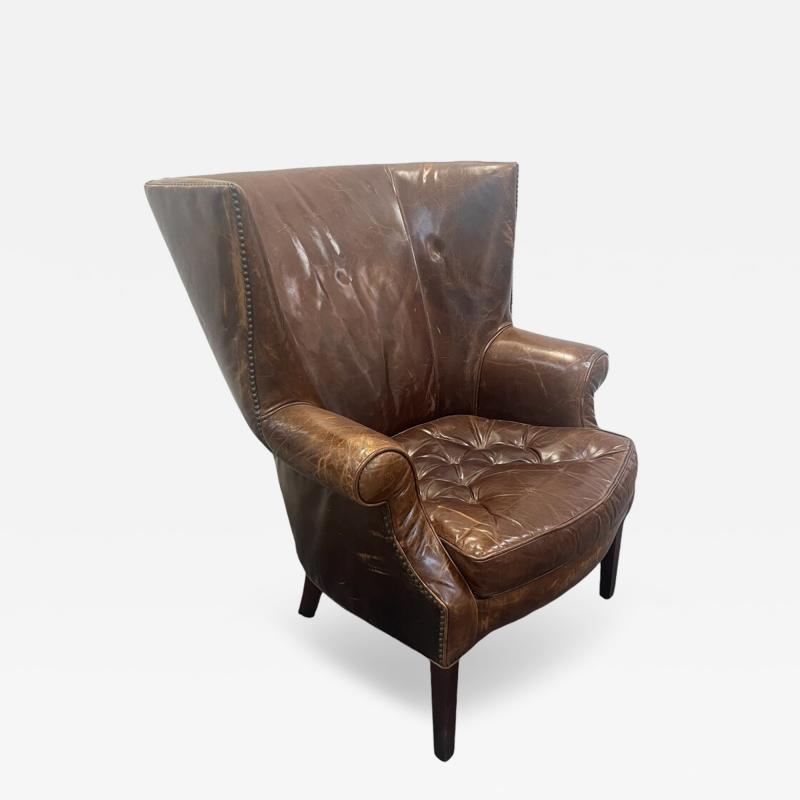 20th Century Cognac Leather Wingback Chair