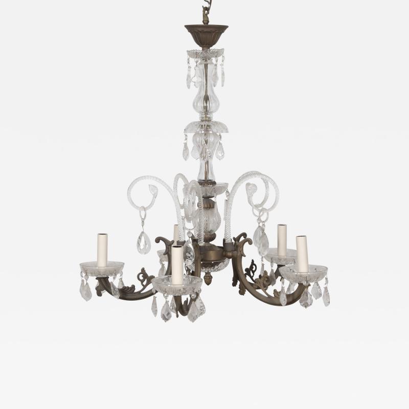 20th Century French Crystal and Bronze Chandelier