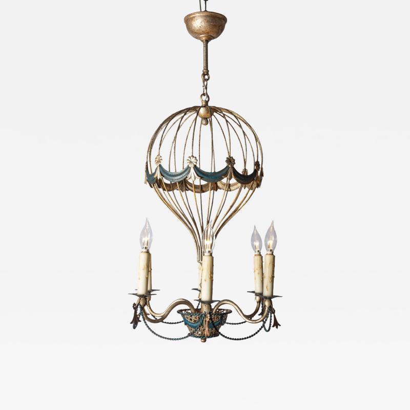 20th Century French Gilt Iron and Painted T le Balloon Chandelier