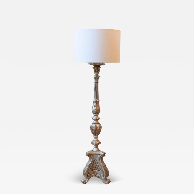 20th Century French Painted and Carved Wood Lamp with Neoclassical Detailing