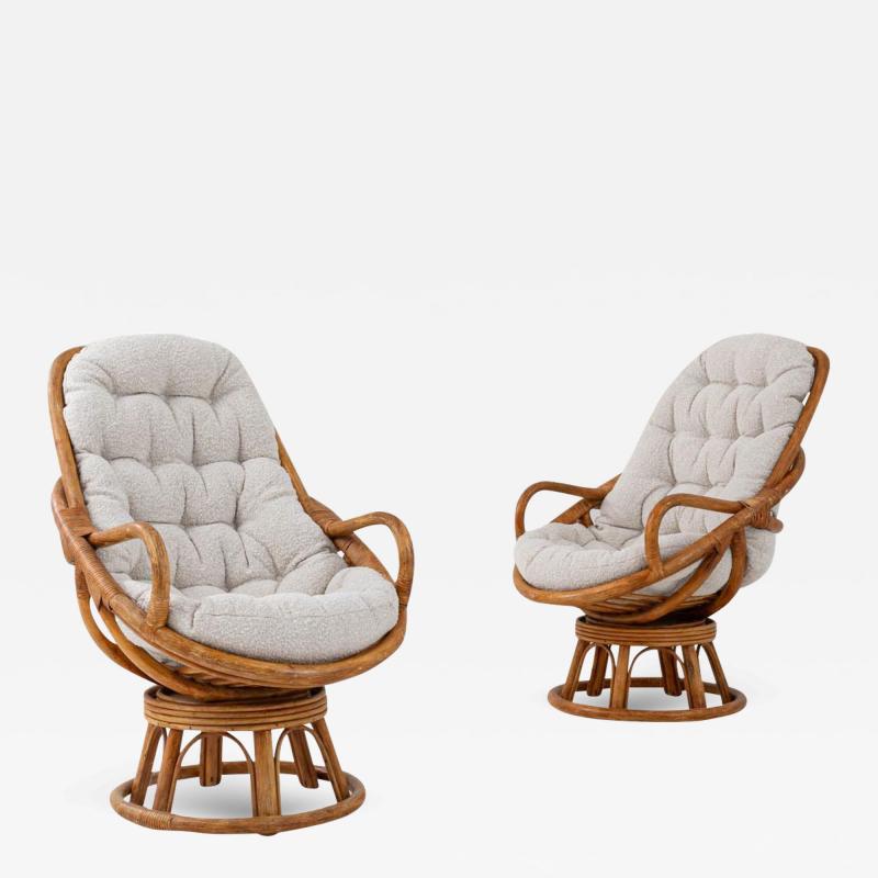 20th Century French Rattan Swivel Armchairs a Pair