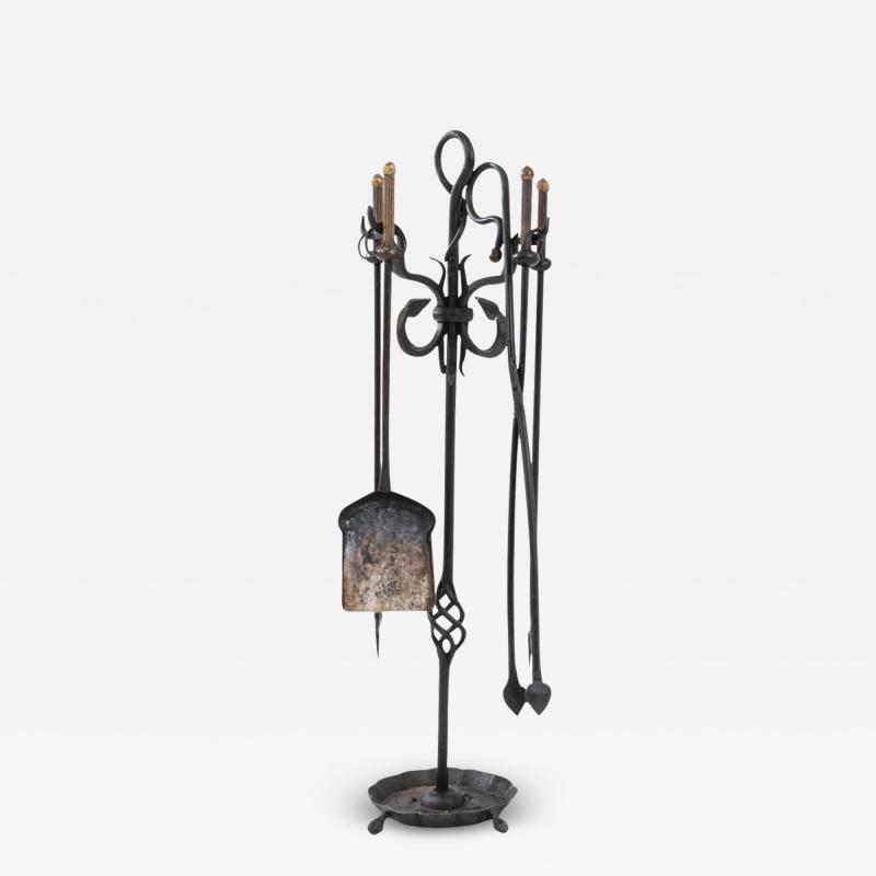 20th Century French Set of Iron Fireplace Accessories