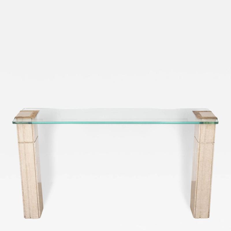 20th Century Glass and Travertine Console Table