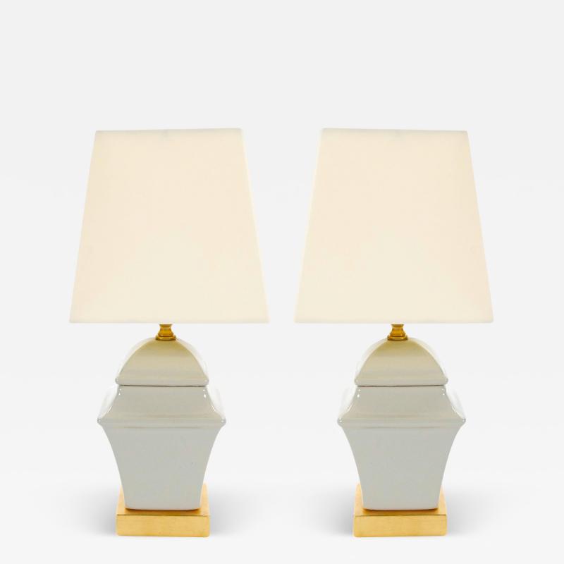 20th Century Gray Iridescent Porcelain Gilt Gold Painted Wood Base Table Lamps