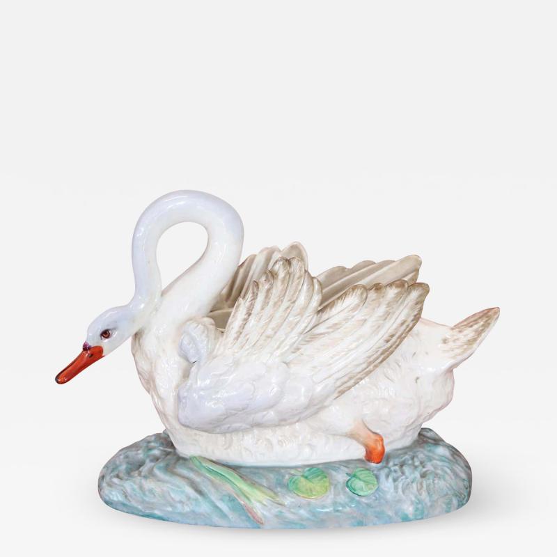 20th Century Hand Painted Ceramic Swan Centerpiece 1920s