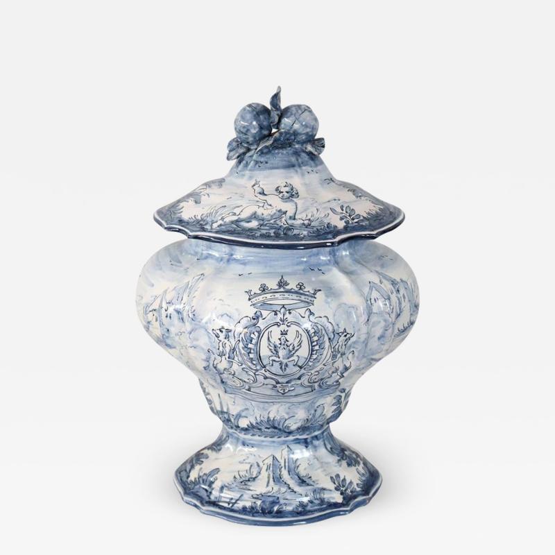 20th Century Italian Albisola Ceramic Vase with Blue Decorations by Alba Docilia