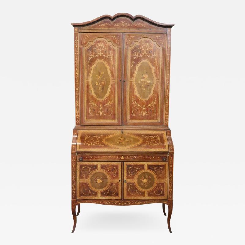 20th Century Italian Louis XV Style Inlaid Walnut Cabinet with Writing Desk