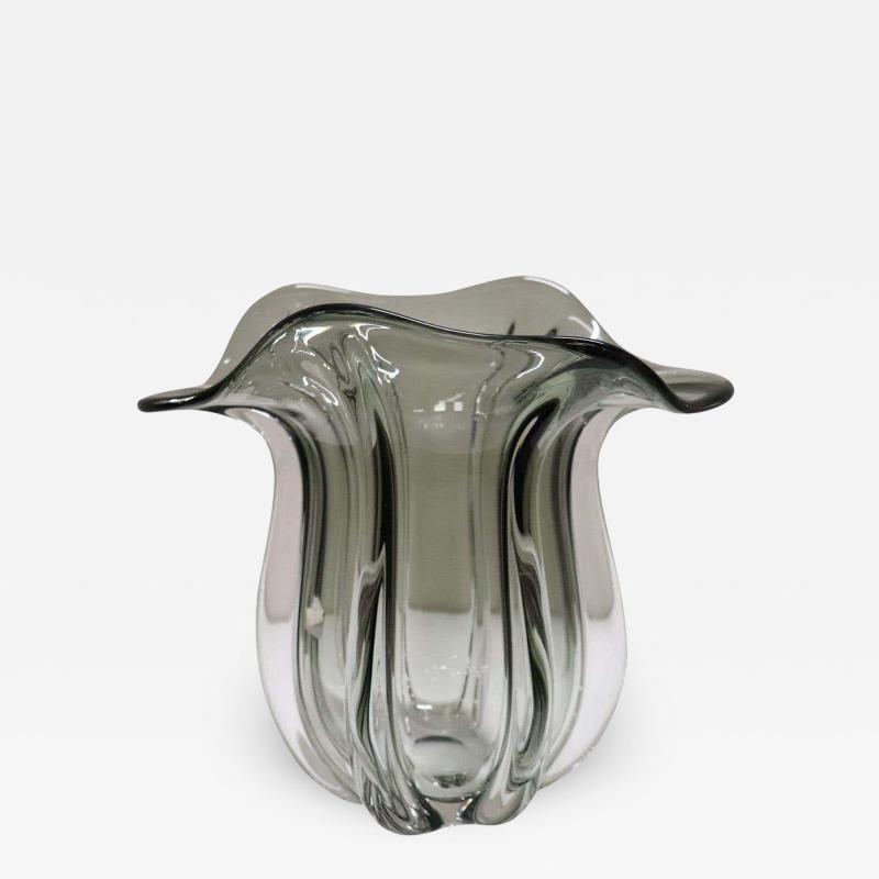 20th Century Italian Murano Artistic Glass Vase 1970s Transparent Smoked Glass