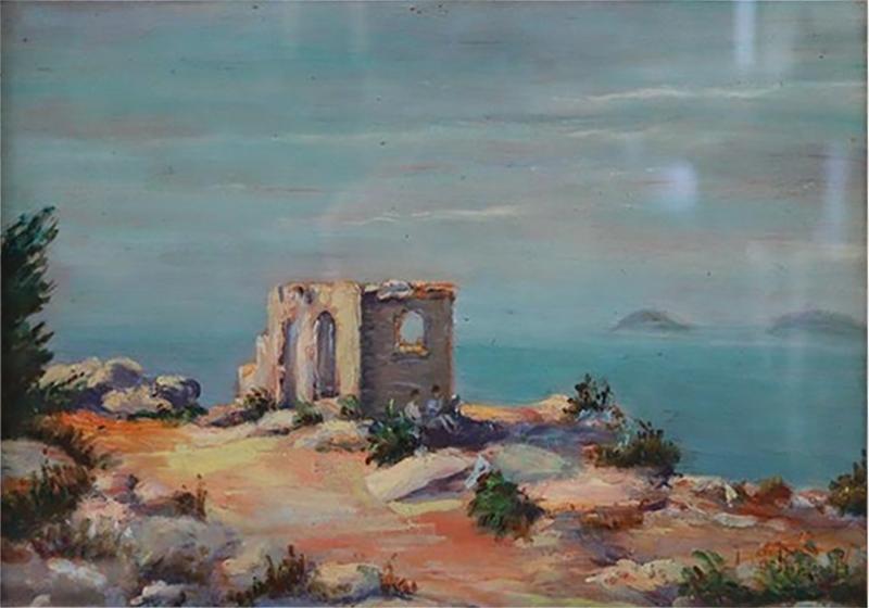 20th Century Italian Oil Painting on Board Cliff on the Sea