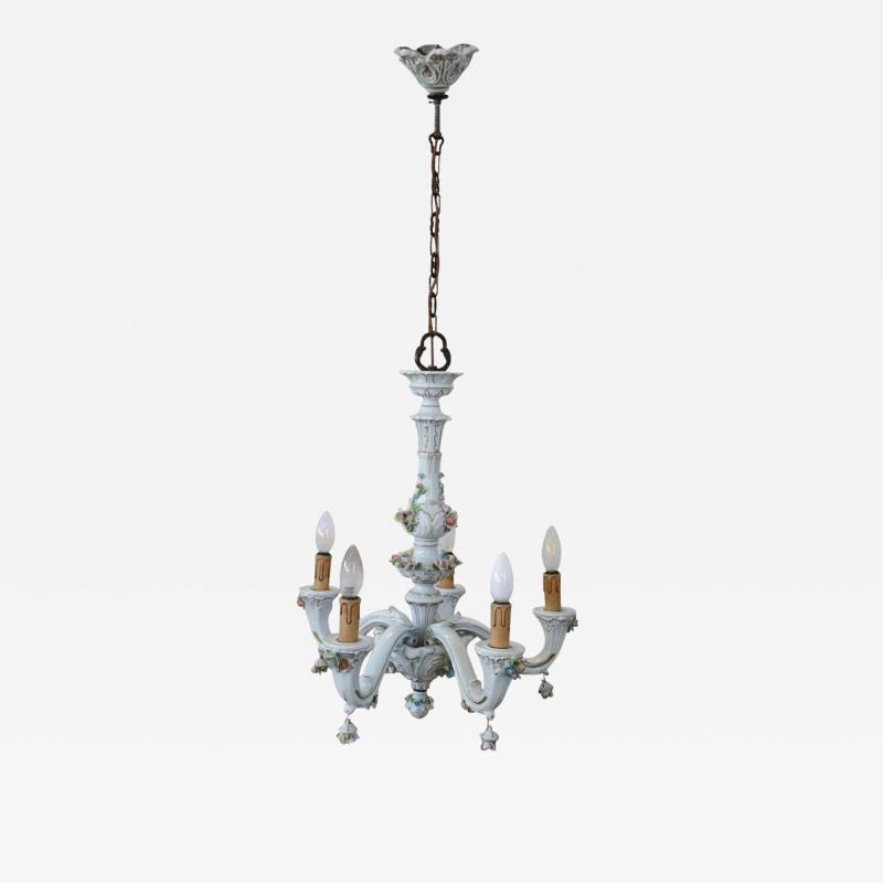 20th Century Italian Porcelain Chandelier Decorated with Flowers