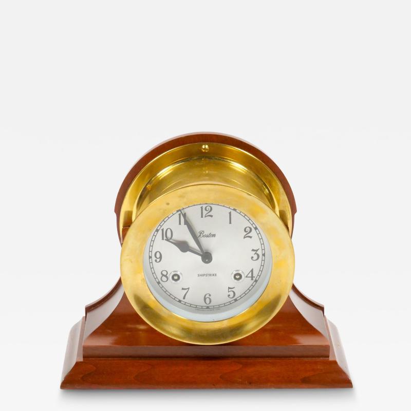 20th Century Mahogany Wood Brass Chelsea Ship Strike Bell Clock