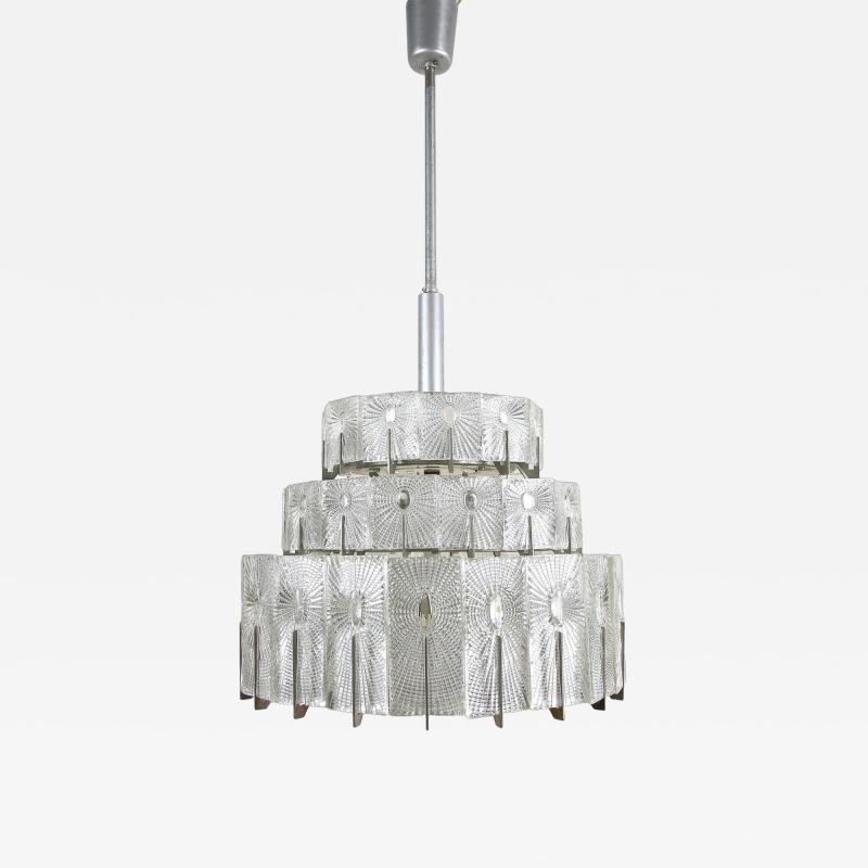 20th Century Modern Three Tier Glass Chandelier by Rupert Nikoll AT ca 1950