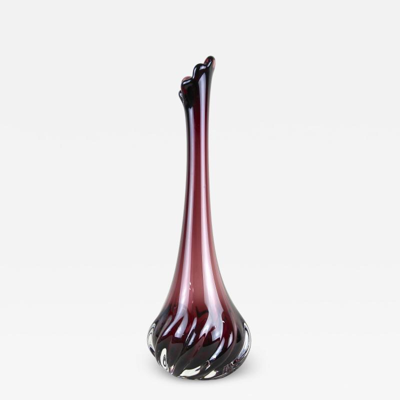 20th Century Murano Glass Long Neck Vase Bordeaux Red Italy circa 1970