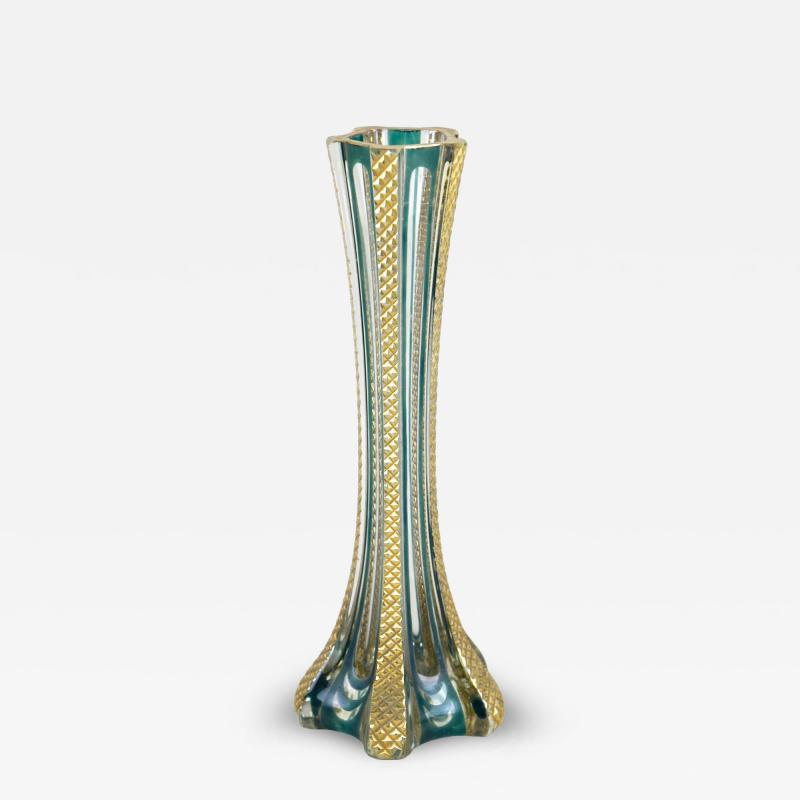 20th Century Murano Glass Vase With Green And Gilt Accents Italy ca 1930