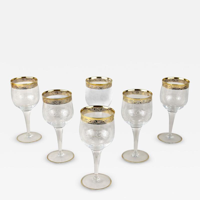 20th Century Murano Wine Glasses With Gold Rim Set Of 6 Italy ca 1940