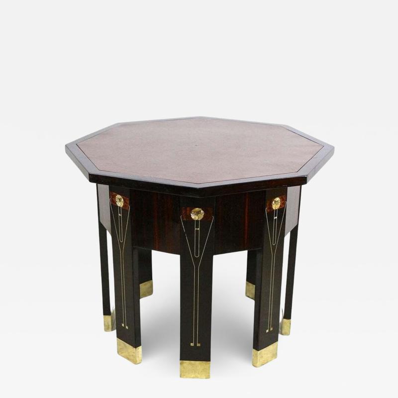 20th Century Octagonal Art Nouveau Table Mother Of Pearl Inlays AT ca 1905