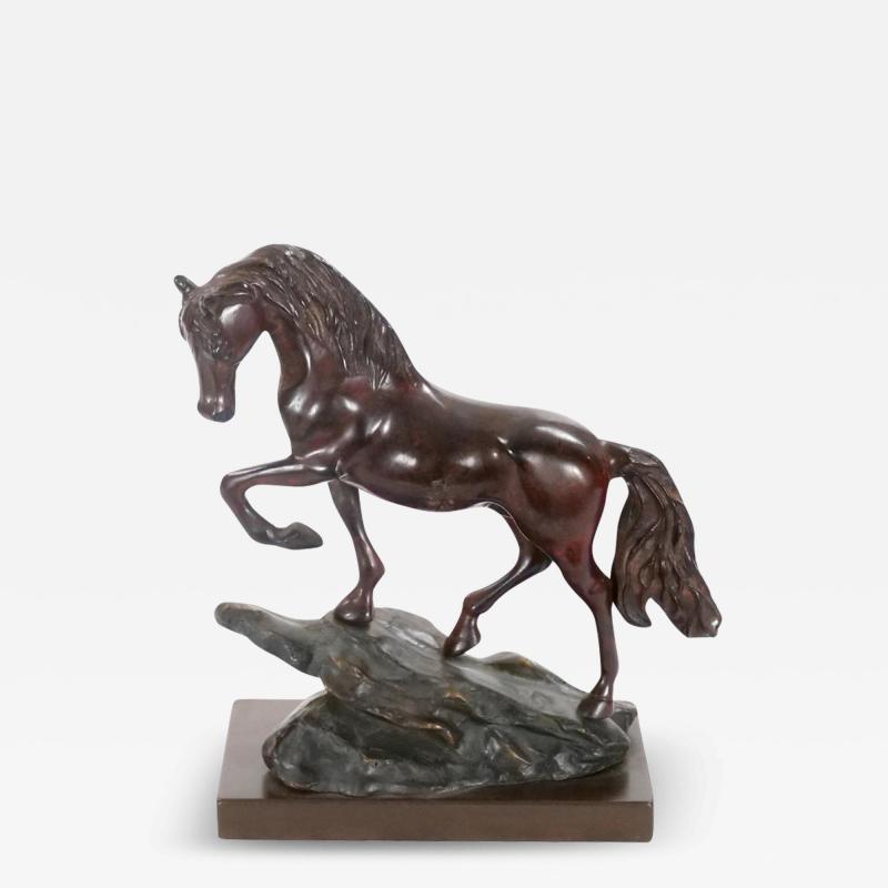 20th Century Patinated Bronze Decorative Sculpture of Horse Square Base