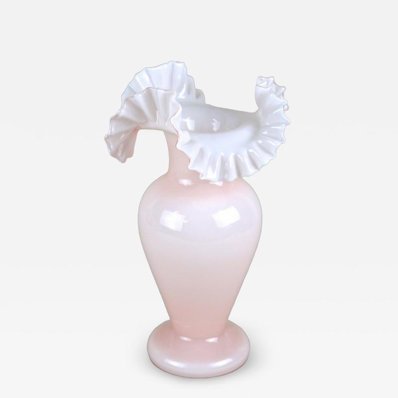 20th Century Pink Art Nouveau Glass Vase Frilly Edge Austria circa 1900