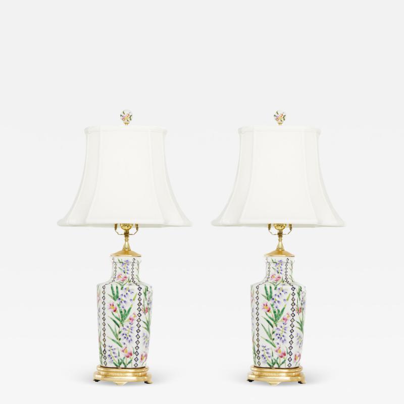 20th Century Porcelain Gilt Wood Base Lamps