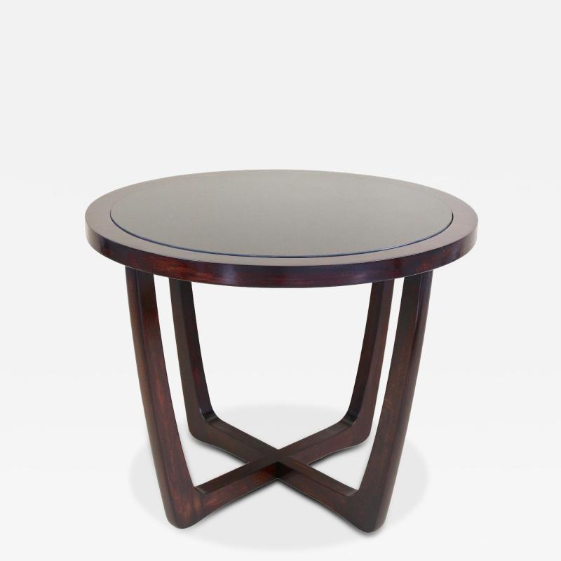 20th Century Round Art Deco Coffee Table With Black Glass Plate CZ ca 1920s