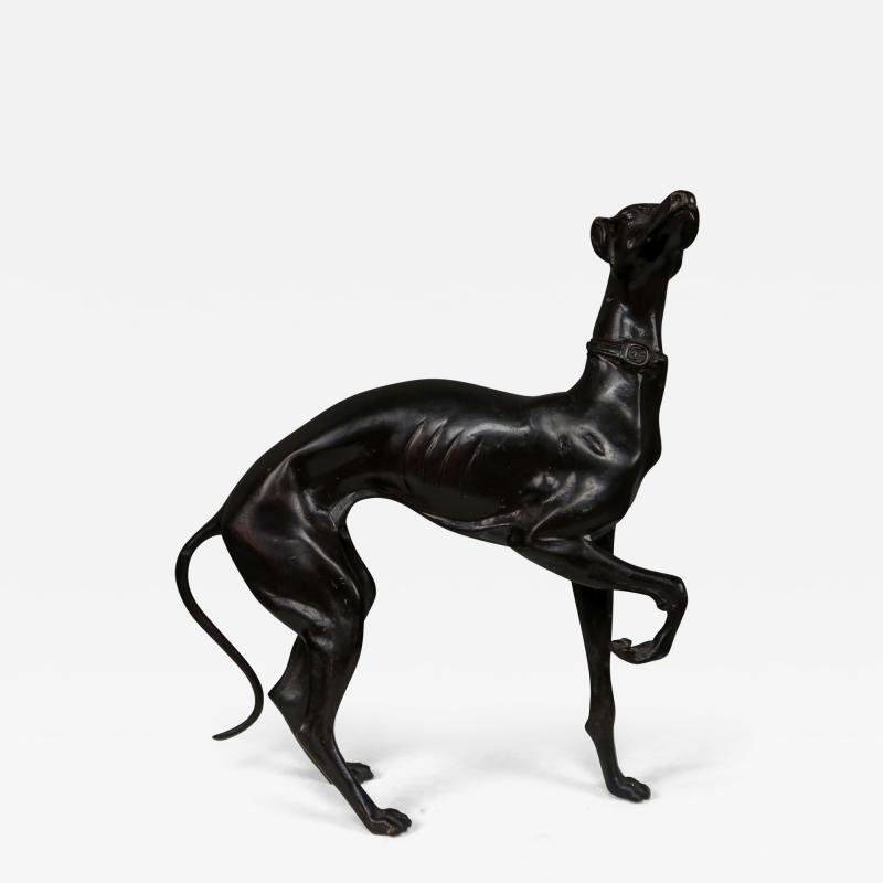 20th c Cast Bronze Alert Greyhound Dog Statue 12 Tall