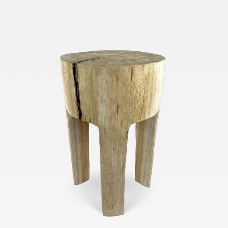 21st Century Rustic Teak Wood Stool Side Table Handcarved Modern Organic