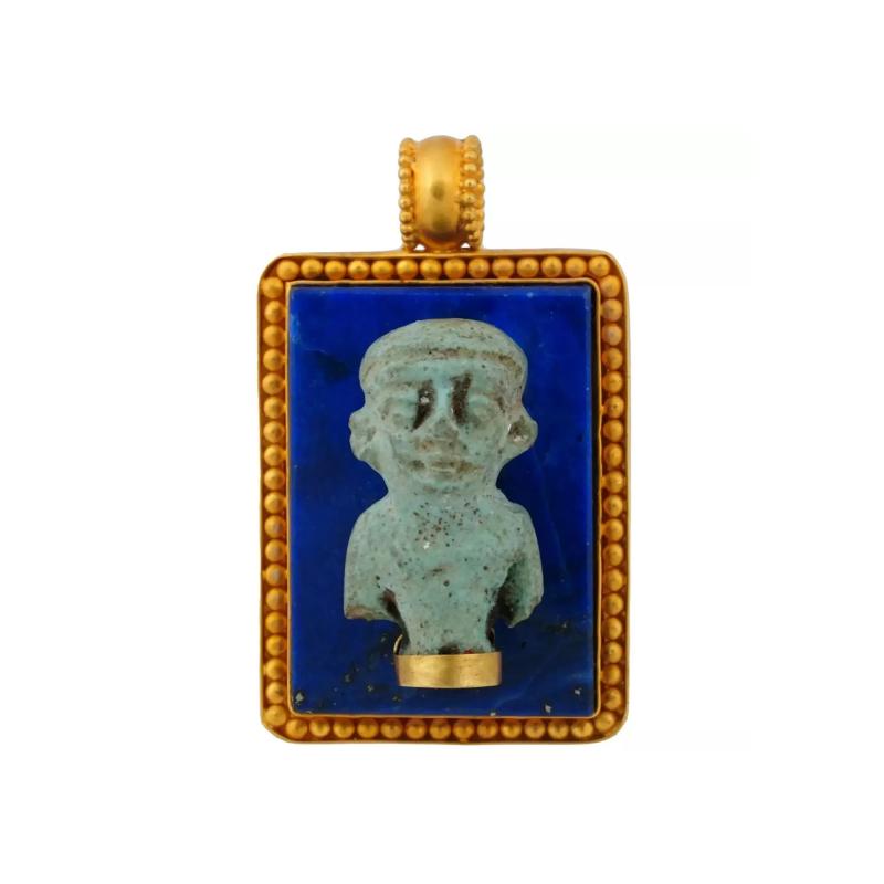 22K Gold Lapis Lazuli Ancient Egyptian Faience Figurine