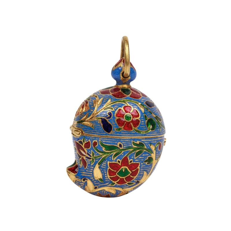 22K Indian Gold and Enamel Mango Shaped Pendant