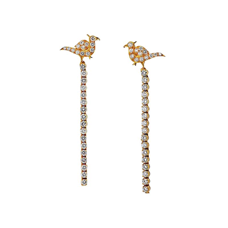 22K Yellow Gold 3 50cttw Diamond Drop Bird Tops Earrings