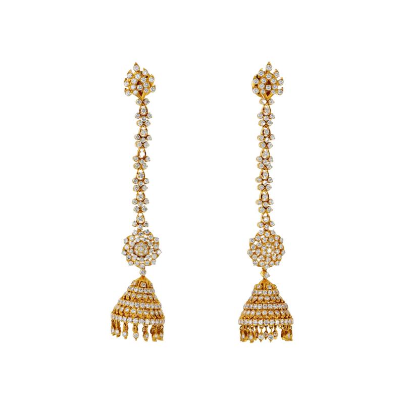 22K Yellow Gold Dangling Diamond Earrings