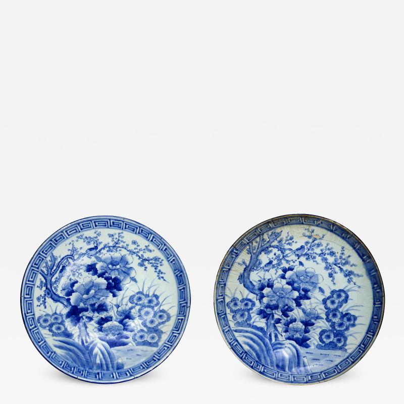 2348 Pair of Japanese Meiji Blue and White Porcelain Chargers