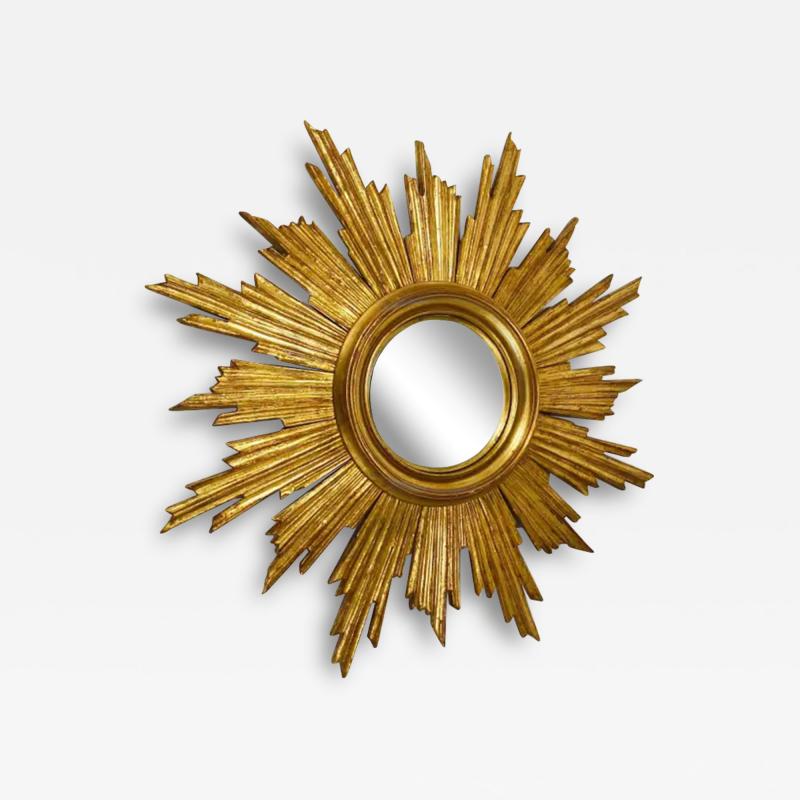 27 French Convex Gilt Wood Sunburst Starburst Wall Mirror France 1950s
