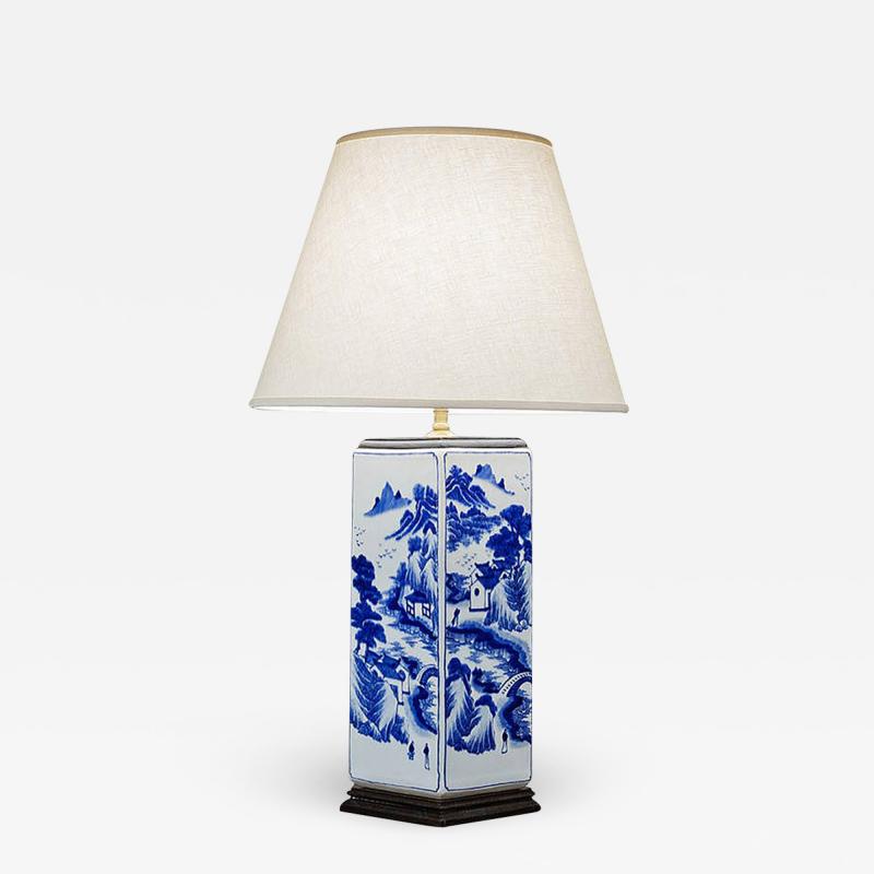 2743 Rectangular Chinese Blue and White Porcelain Lamp