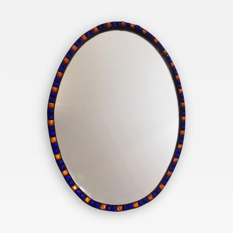 2764 18th Century Irish Blue and Amber Cut Glass Oval Mirror