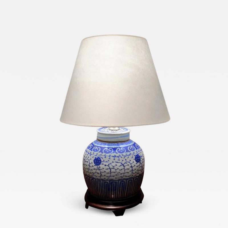 2950 Chinese Blue and White Porcelain Melon Jar Converted to a Lamp