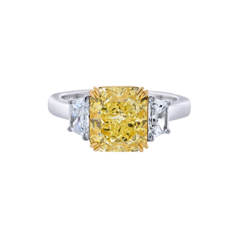 3 02ct Fancy Yellow Radiant Cut Three Stone Diamond Engagement Ring