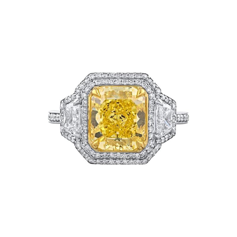 3 26ct Fancy Vivid Yellow Even Internally Flawless Radiant Cut Diamond Ring