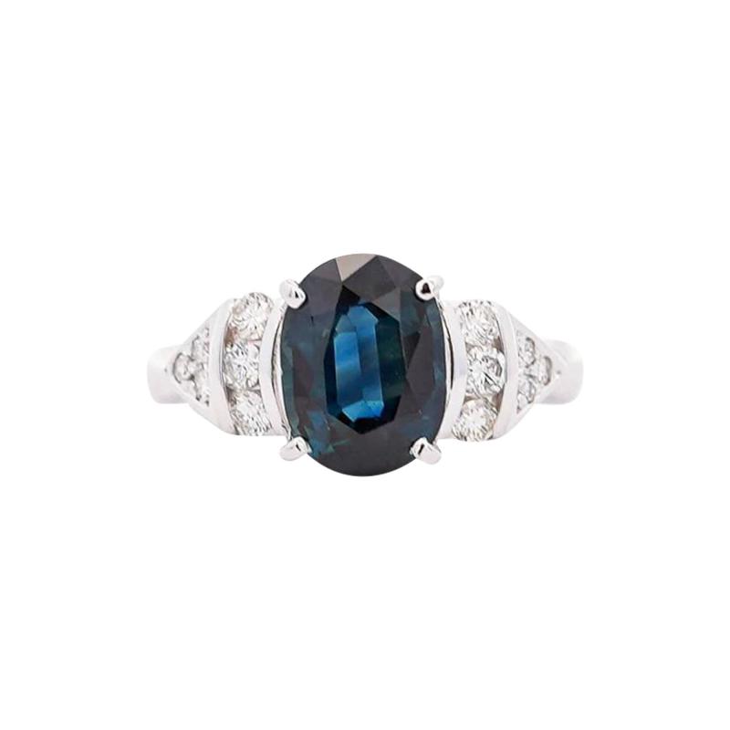 3 29 Carat Oval Blue Sapphire Diamond in Platinum Engagement Ring