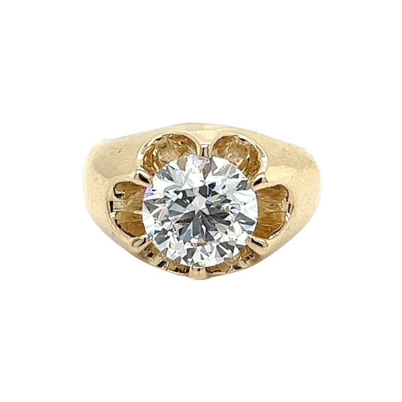 3 35 Carat Solitaire Lab Grown Diamond Mens Ring In 14K Yellow Gold