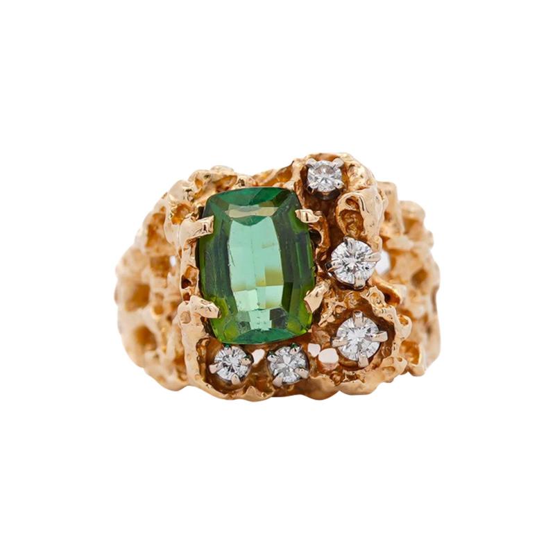 3 5 Carat Green Tourmaline 14K Gold Nugget Mens Ring