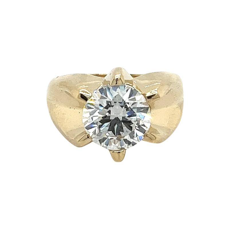 3 5 Carat Round Cut Lab Grown Diamond Mens Solitaire Ring in 14K Yellow Gold