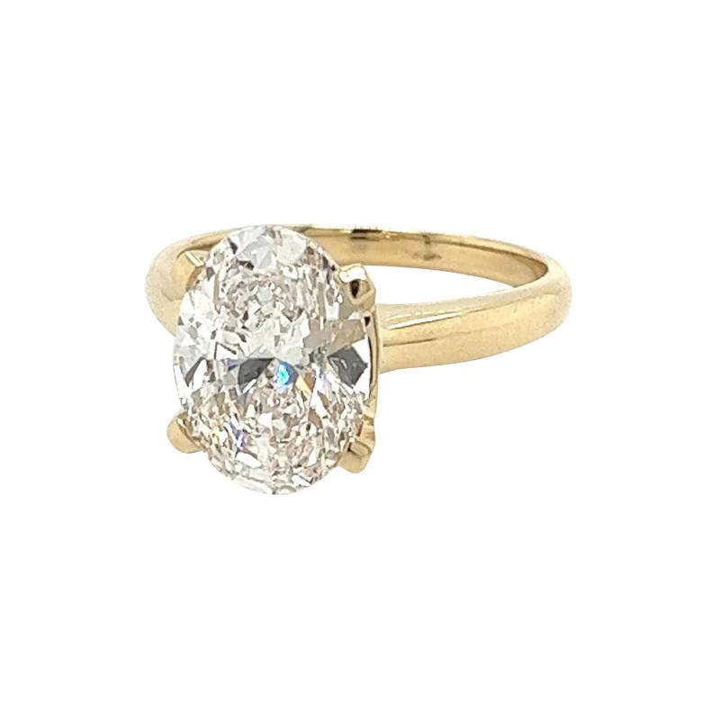 3 52 Carat Oval G VS1 Lab Grown Diamond in 14k Yellow Gold Solitaire Ring