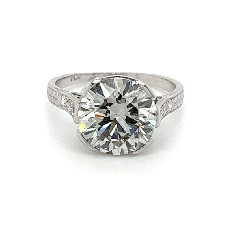 3 72 Carat Lab Grown Diamond Ring in Half Bezel Platinum Setting