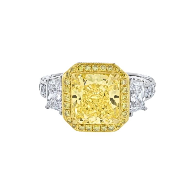 3 CARAT RADIANT CUT DIAMOND FANCY INTENSE YELLOW GIA RING