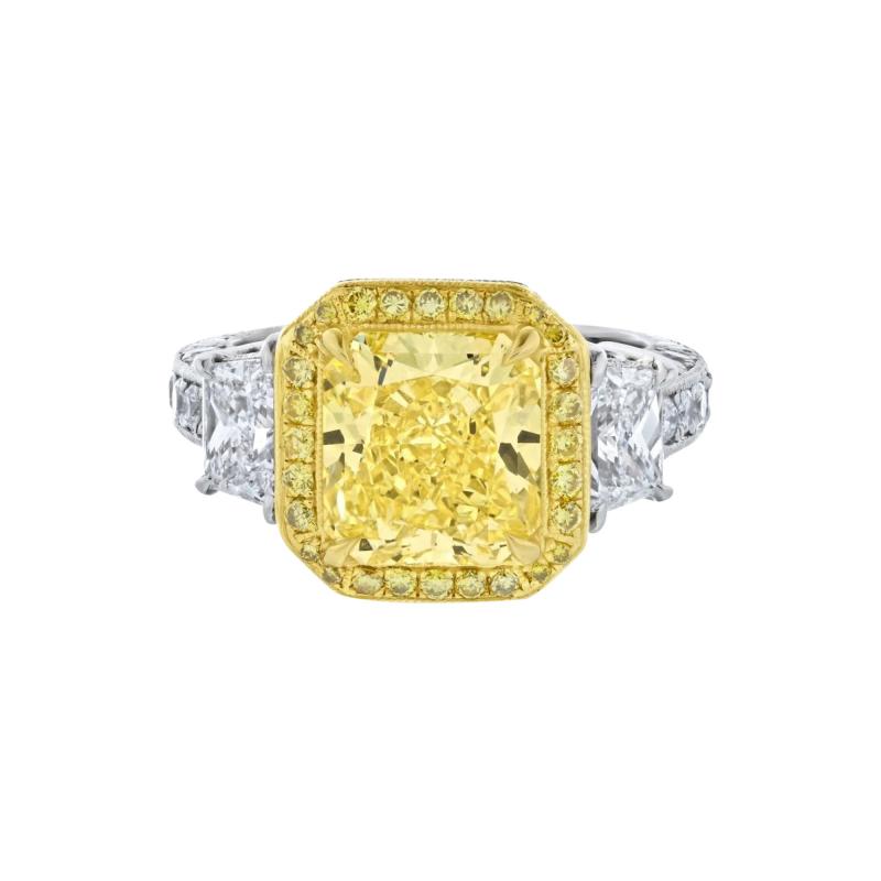 3 CARAT RADIANT CUT DIAMOND FANCY INTENSE YELLOW GIA RING